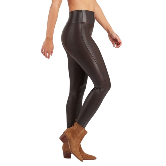 SPANX Pants - Spanx Faux Leather Croc Shine Leggings Skinny Grunge Fall Brown Size Small